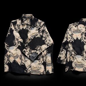 Rebel Vengeance Cherub Tapestry Jacket Renaissance Angel Print Shacket M